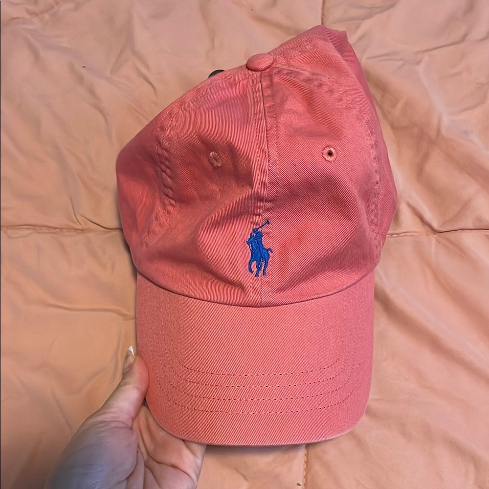 Polo by Ralph Lauren Coral Cap with Blue Embroidery
